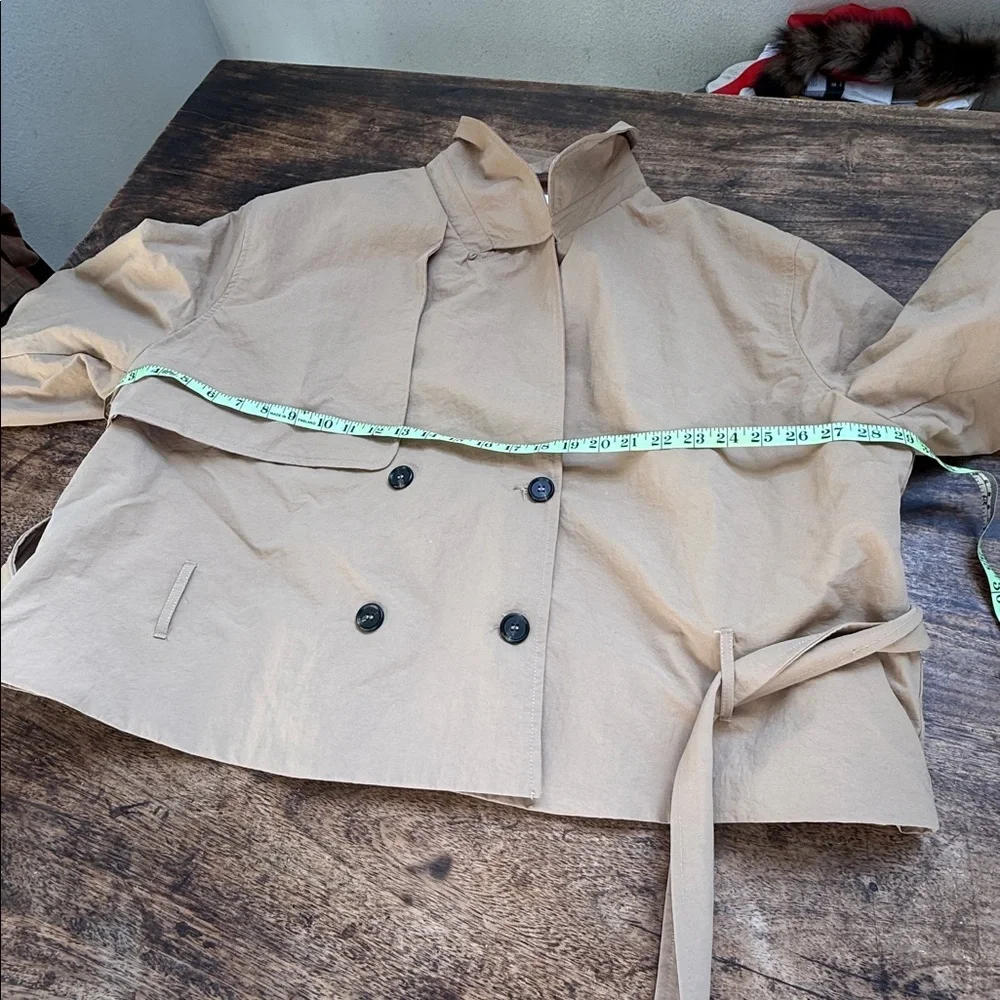 The perfect belted cropped nylon trench coat Tan Double-Breasted oversized